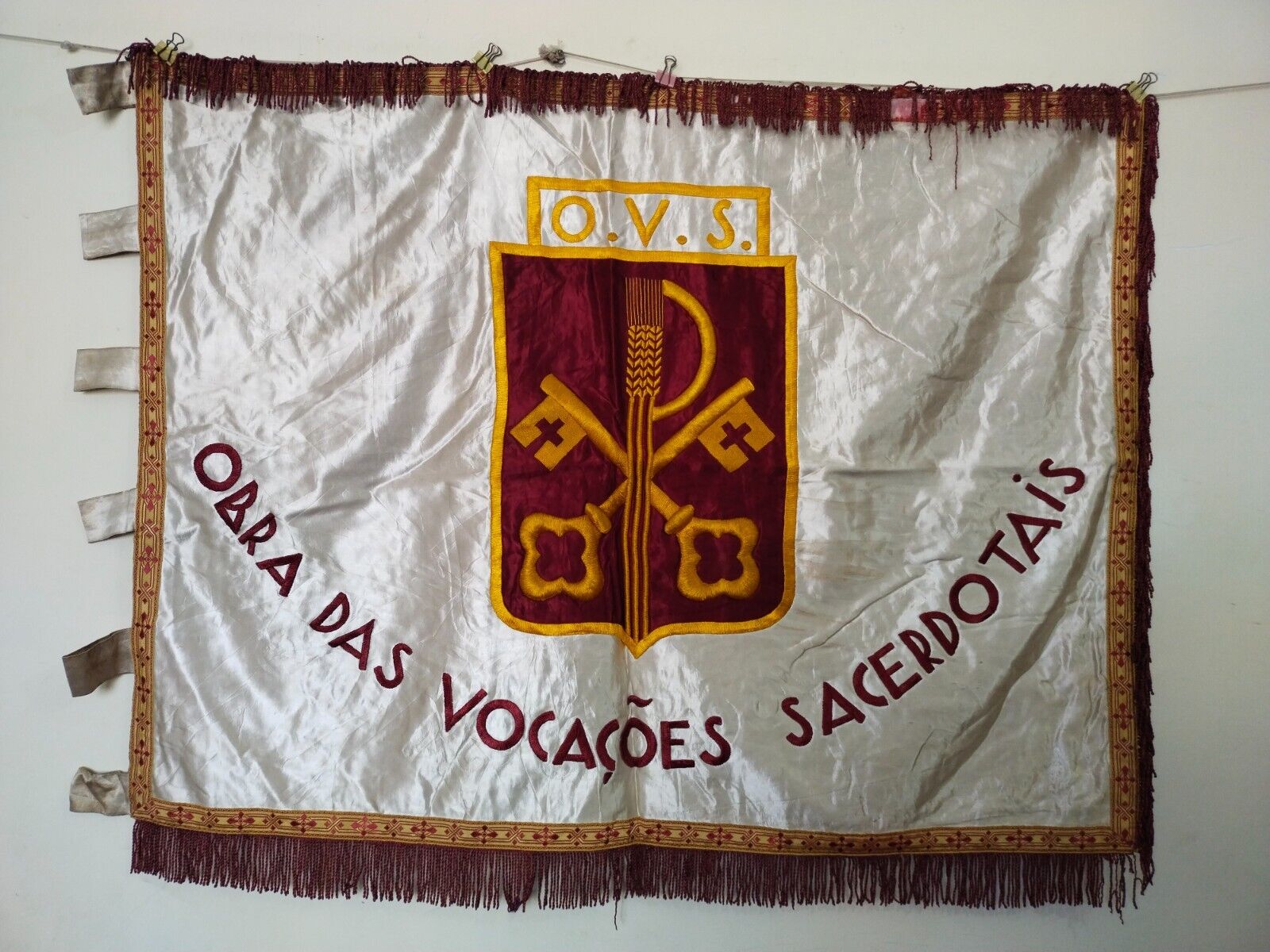 antique rare Portuguese silk hand embroidery flag or banner duable sided 810