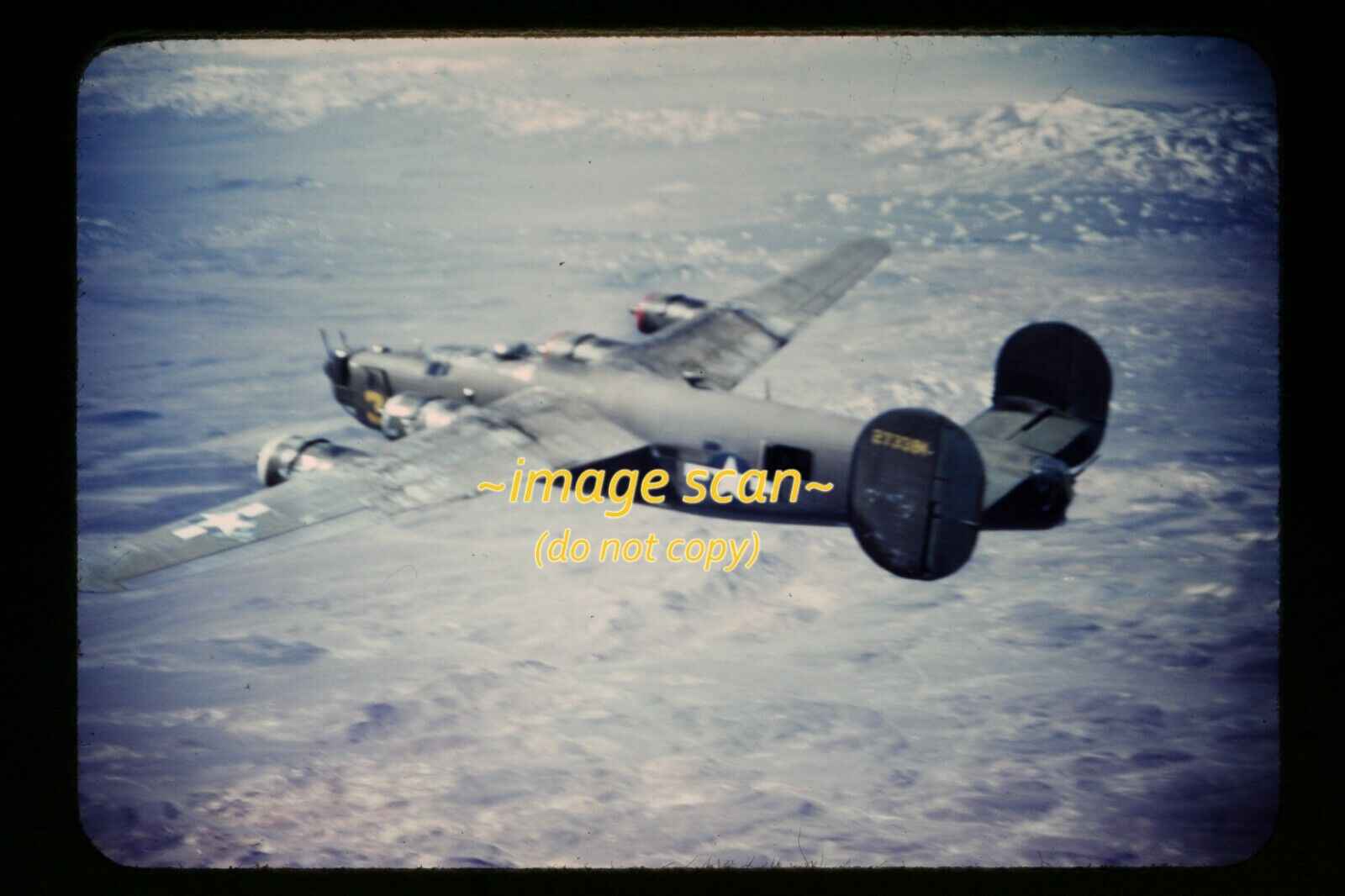 WWII USAAF B-24 Liberator Aircraft over Nevada mid 1940\'s, Kodachrome Slide i12a