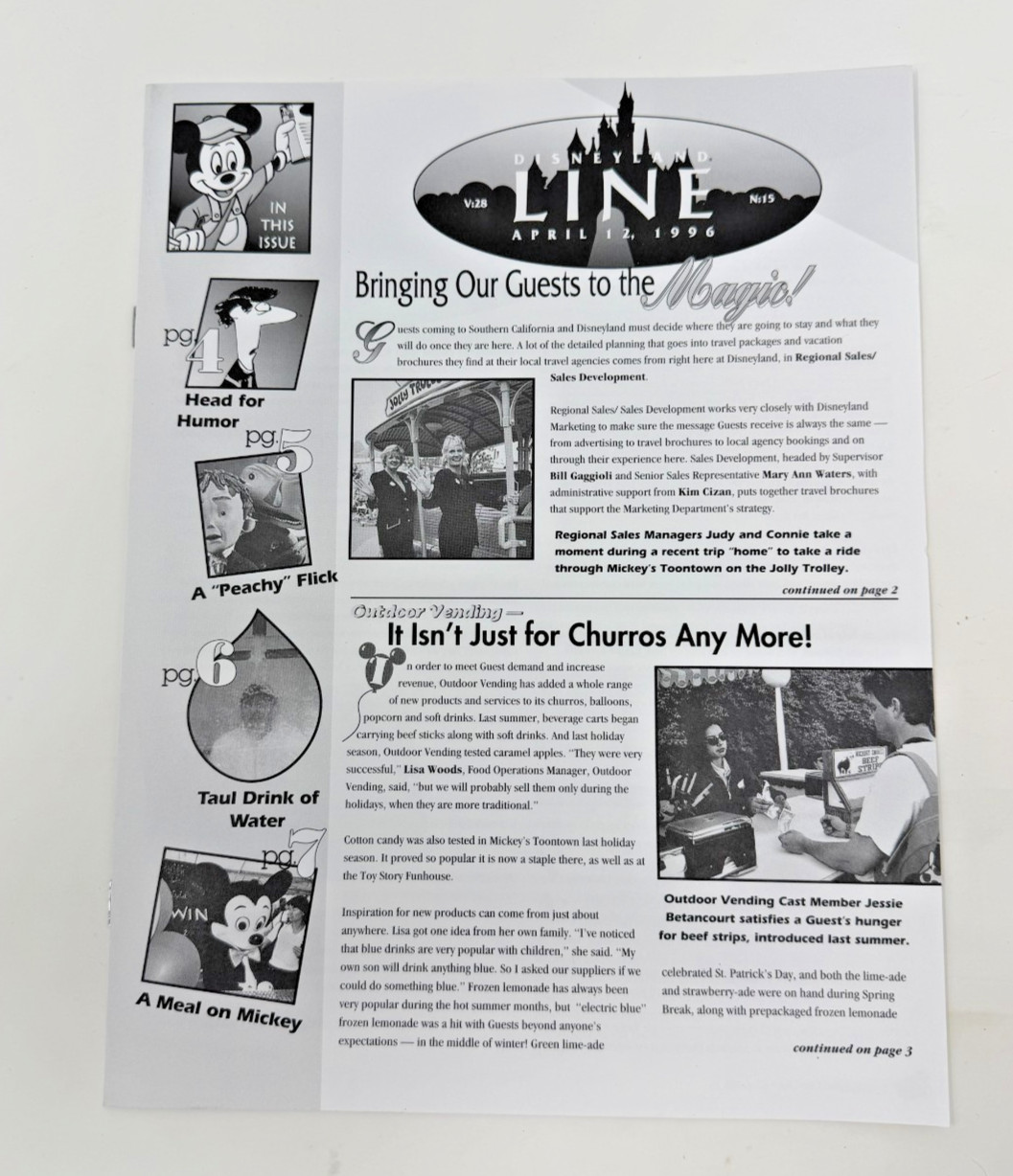 Disneyland Line Vol. 28 #15 April 12, 1996 Cast Member News Outdoor Vending