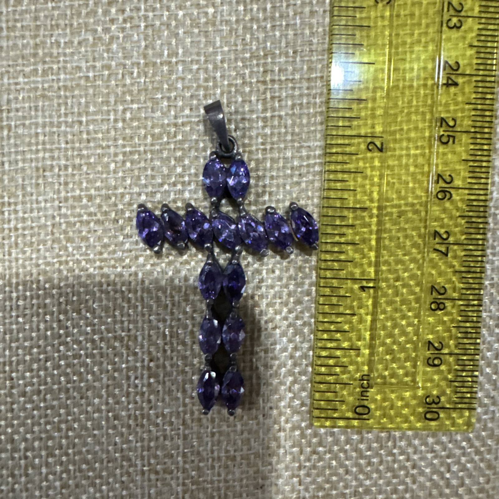 vintage sterling silver Large amethyst gemstones cross pendant 2” Long