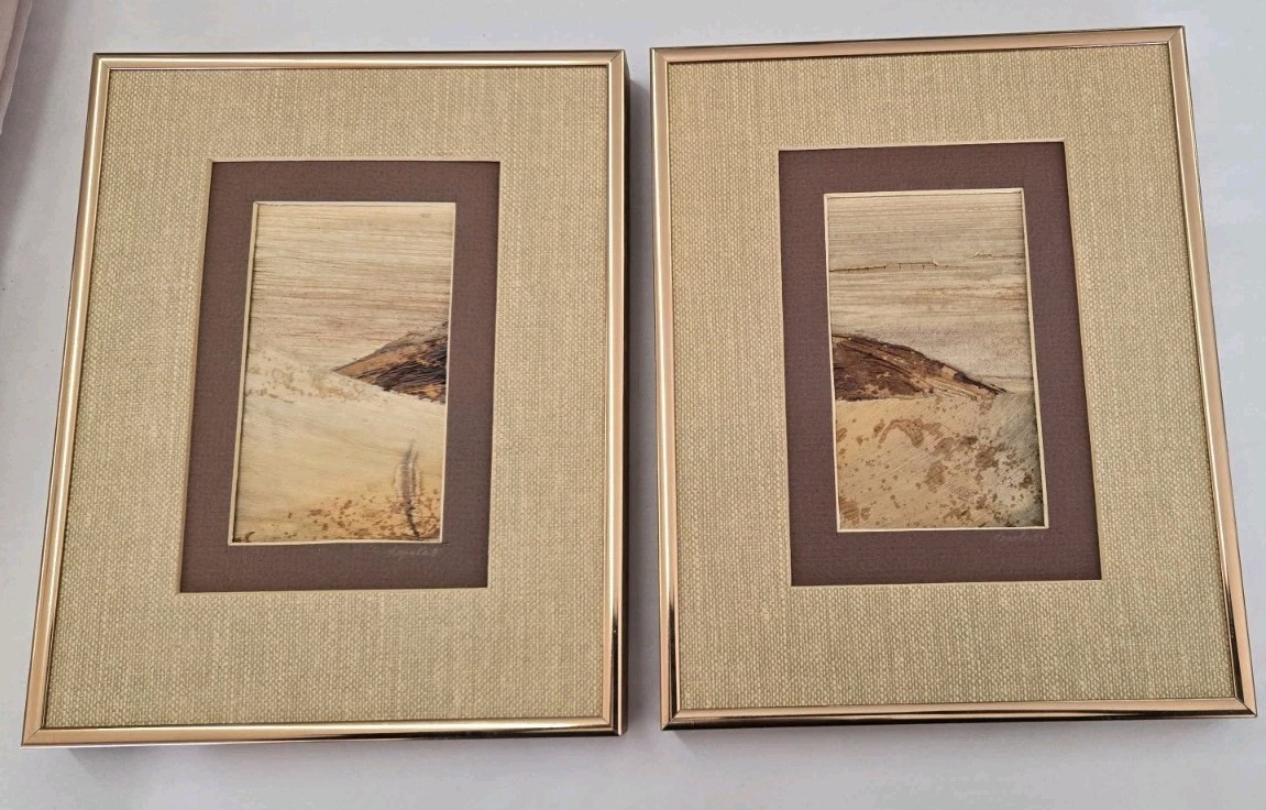 Vtg Set Of 2 Framed Banana Bark Art From Hawaii Limited Production Unsigned