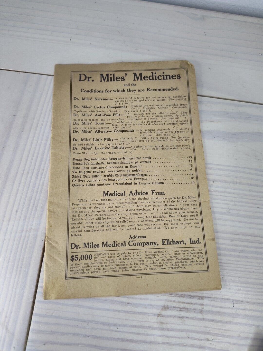 Early Dr Miles Medicines Advertising Brochure Pamphlet Paper
