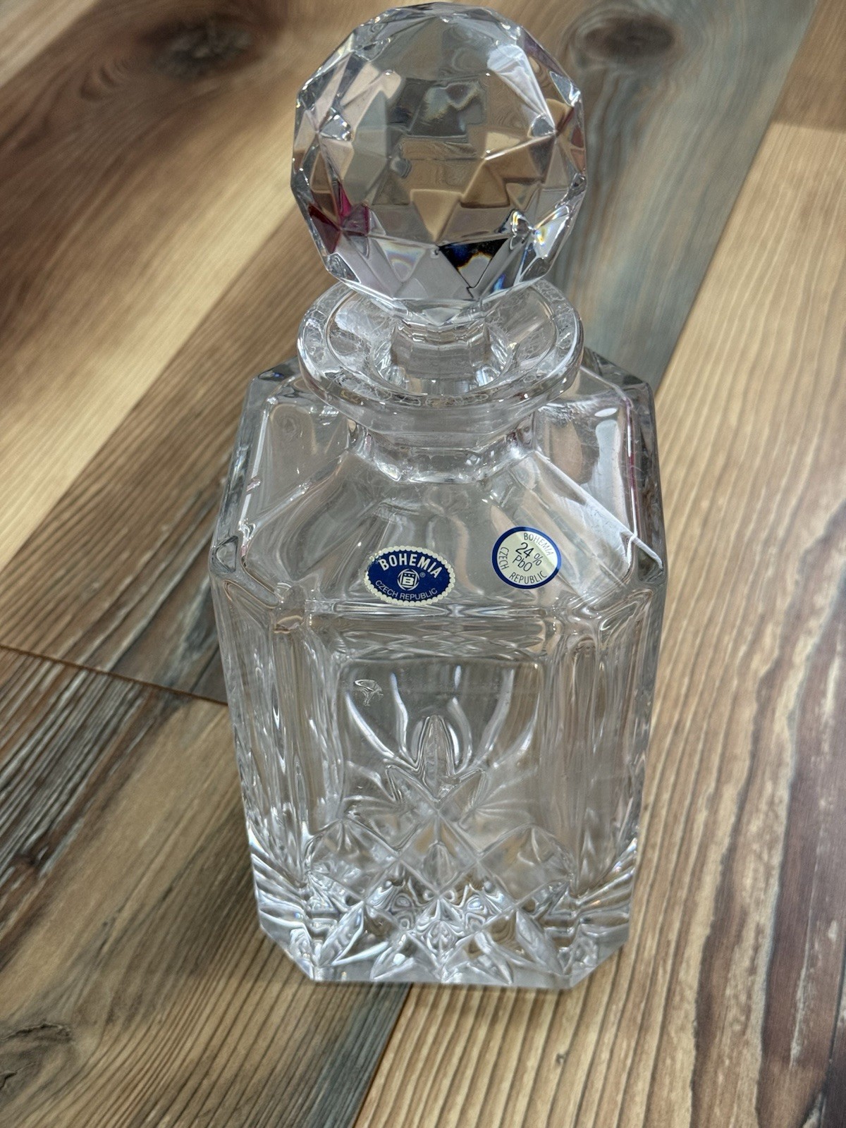 Bohemia Czech Republic Lead Crystal Decanter w/ Stopper 11 1/2” Tall X 4” Wide