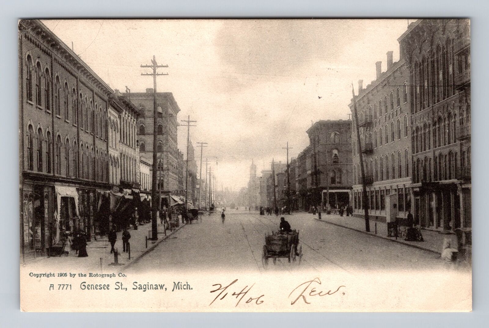 Saginaw MI-Michigan, Genesee St Storefronts, Antique, Vintage c1906 Postcard
