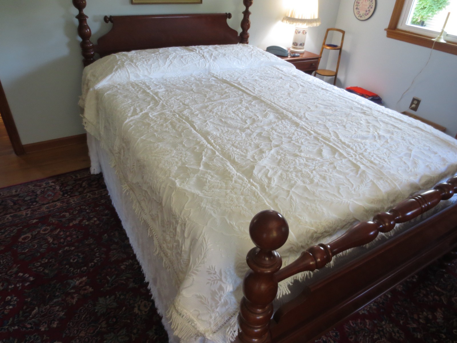 Elegant CREAM-ON-CREAM FLORAL Fringed MATELASSE BEDSPREAD  - 80