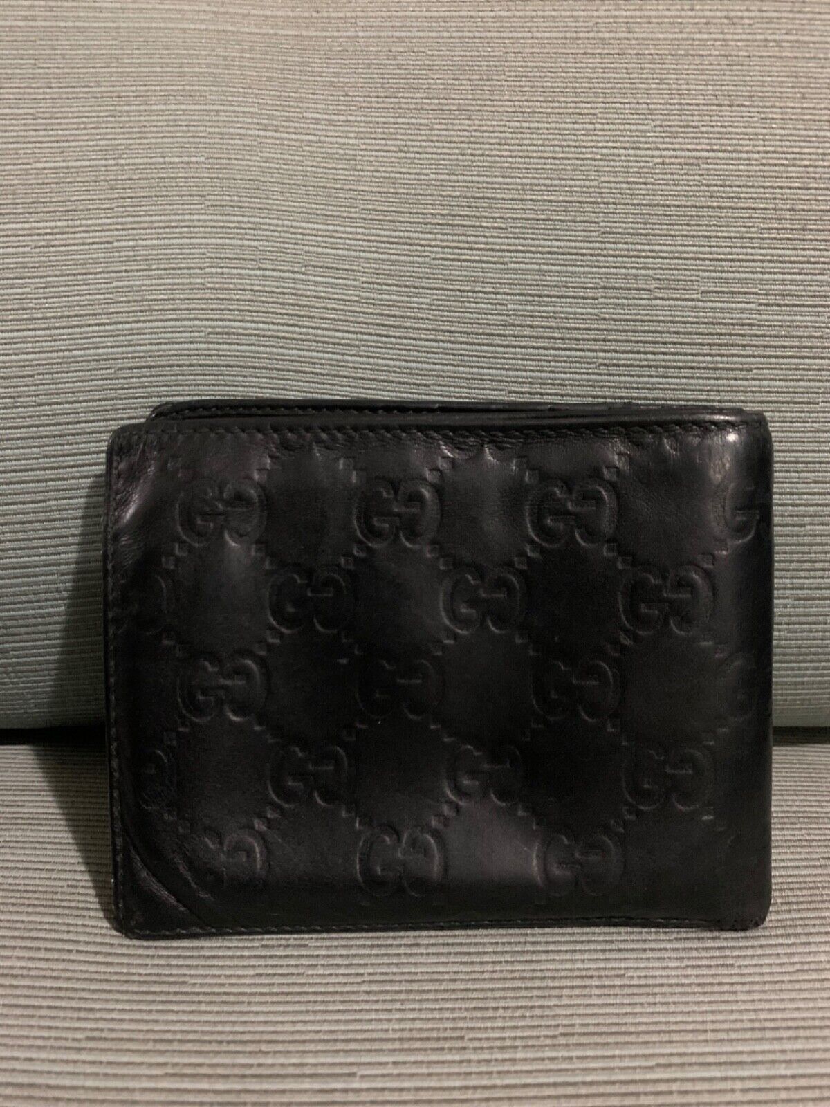 Authentic Gucci Black Leather GG Monogram Mens Bifold Wallet  