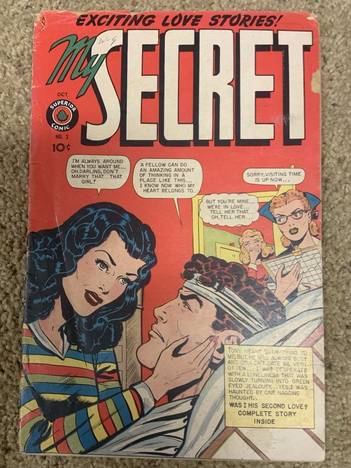 My Secret #3 Superior Comic 1949 - Acid In The Face Story  Rare Romance GGA