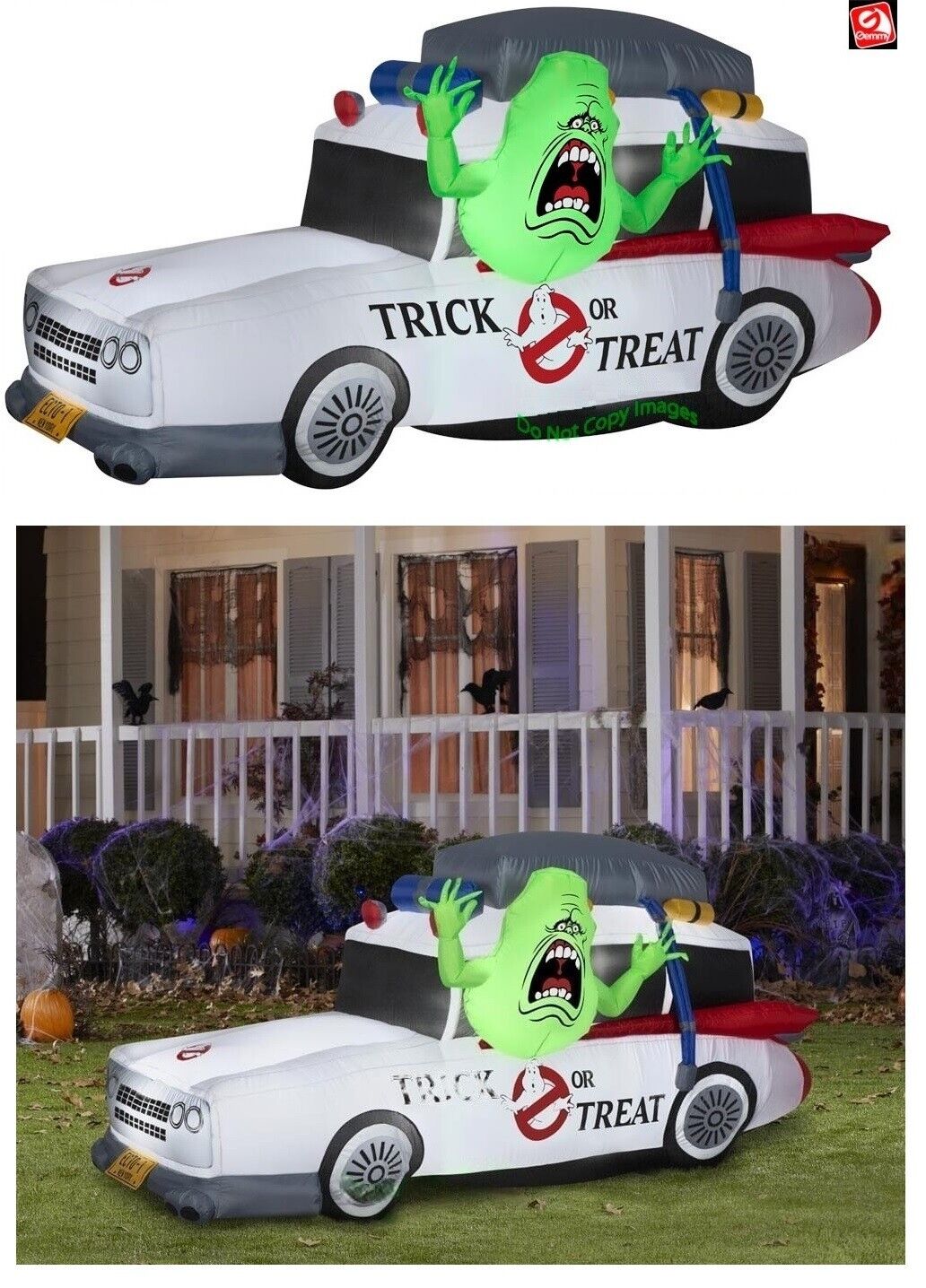 7ft Gemmy Airblown Ghostbusters Ecto-1 Mobile with Slimer Yard Inflatable NEW