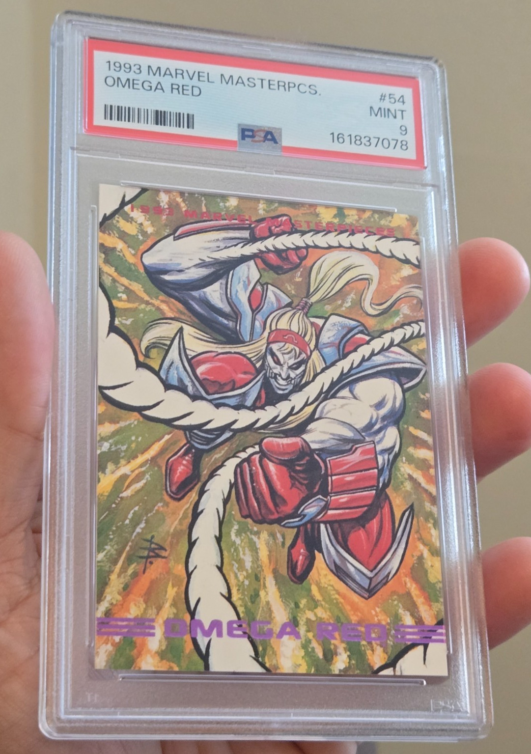 1993 SKYBOX MARVEL MASTERPIECES OMEGA RED #54 VILLAIN TRADING CARD PSA 9 MINT 1993 SKYBOX MARVEL MASTERPIECES OMEGA RED #54 VILLAIN TRADING CARD PSA 9 MINT