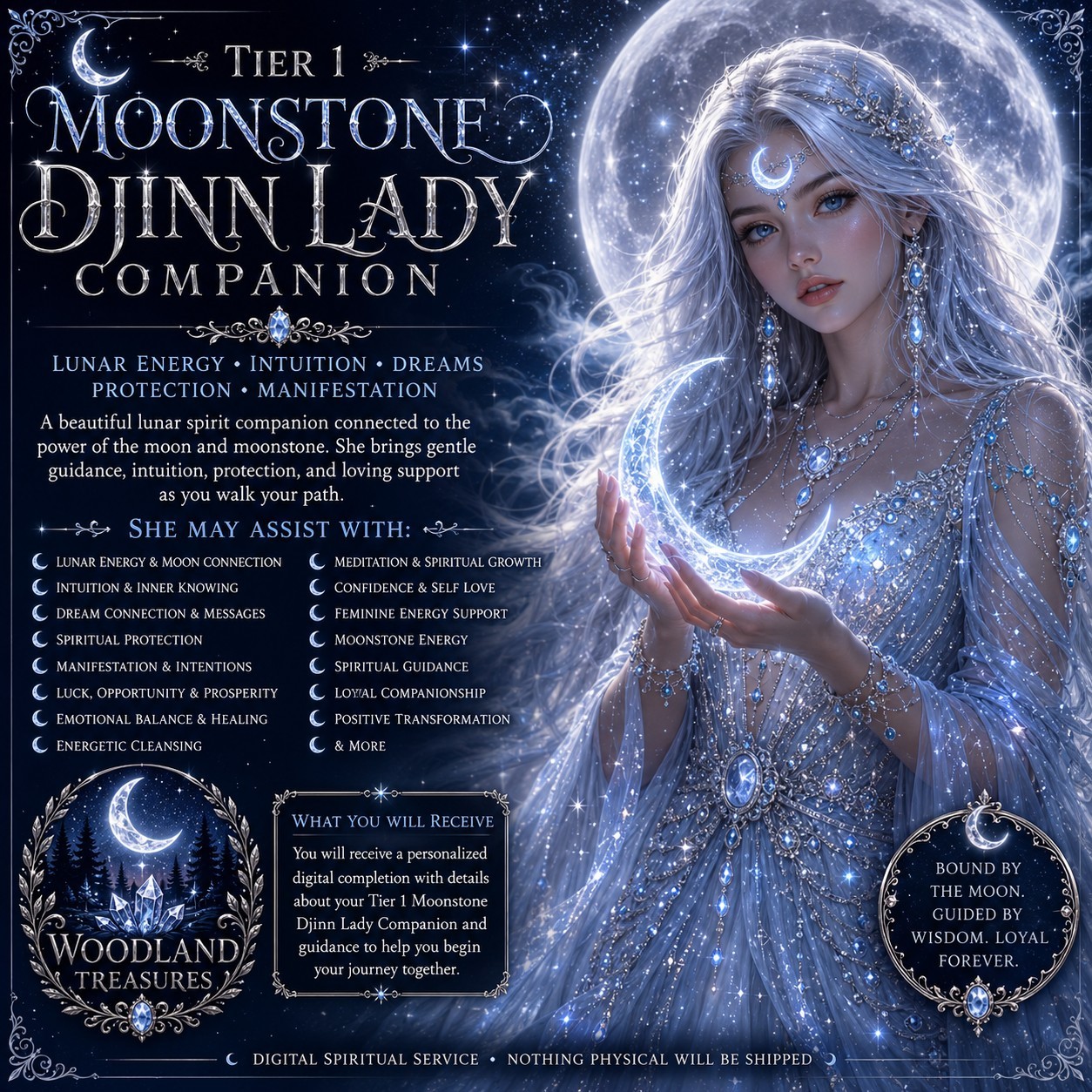 Tier 1 Moonstone Djinn Lady Companion 💎🌙Lunar Energy • Intuition • Dreams 