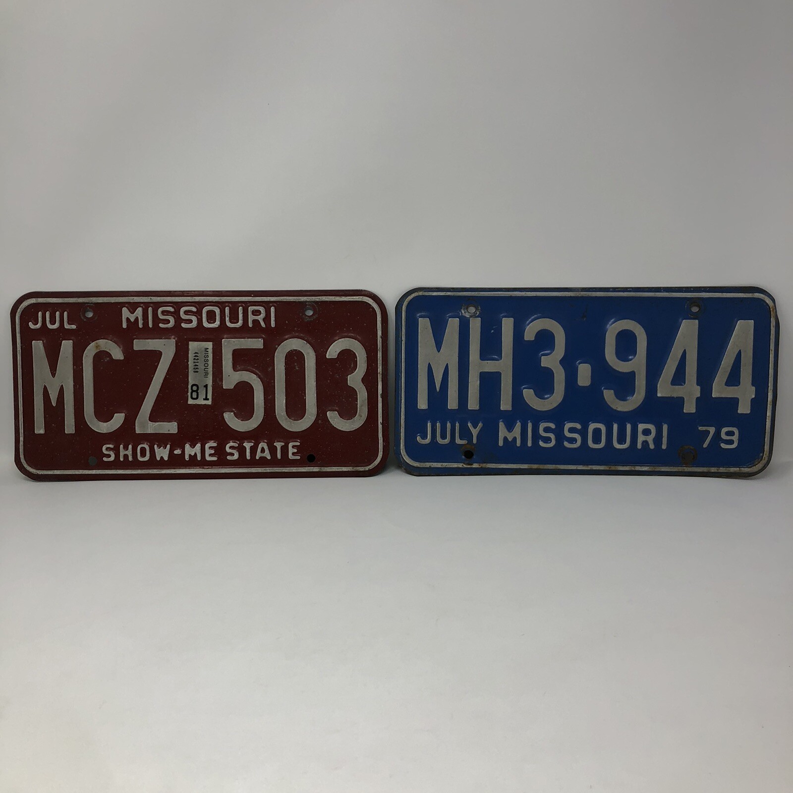 Vintage Missouri License Plate July 1981 White on Maroon & July 1979 White On…