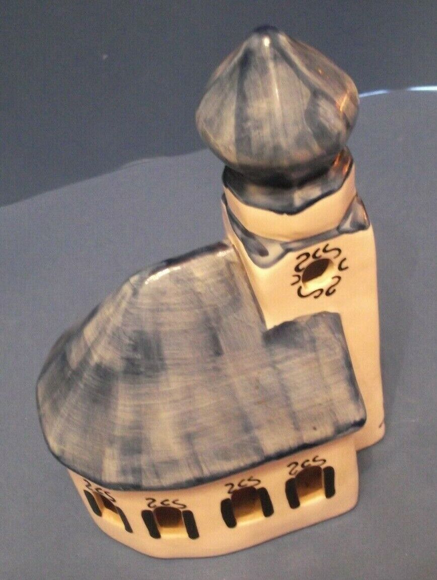 VTG HAND PAINTED PORCELAIN CHURCH LIGHTHOUSE CANDLE HOLDER by PIAZZA lichthouser
