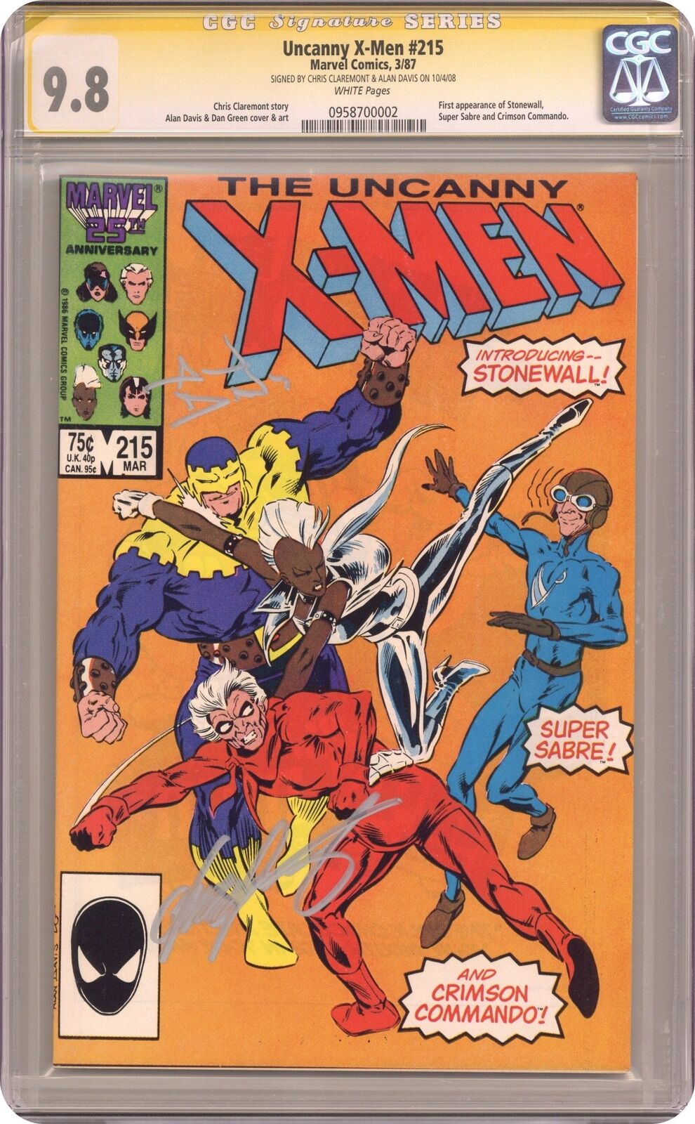 Uncanny X-Men #215 CGC 9.8 SS Claremont/ Davis 1987 0958700002