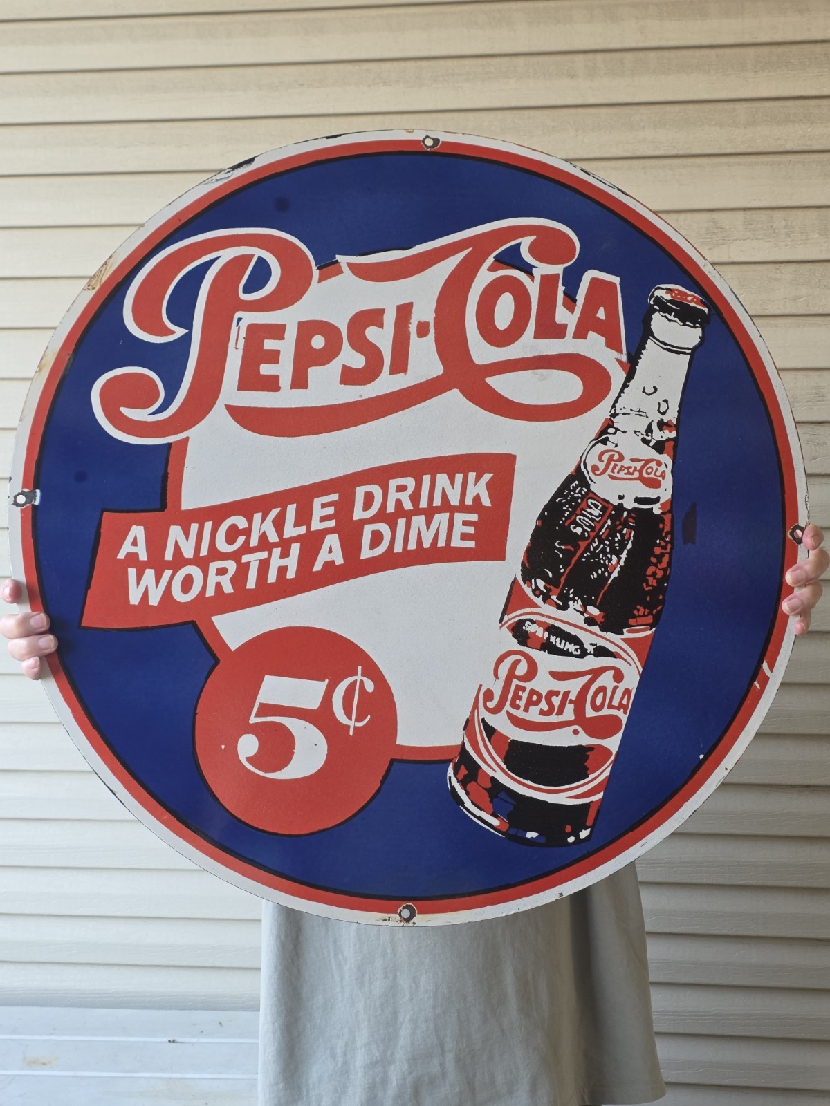 VINTAGE HUGE PEPSI-COLA 5 CENTS PORCELAIN SIGN 29 VINTAGE HUGE PEPSI-COLA 5 CENTS PORCELAIN SIGN 29