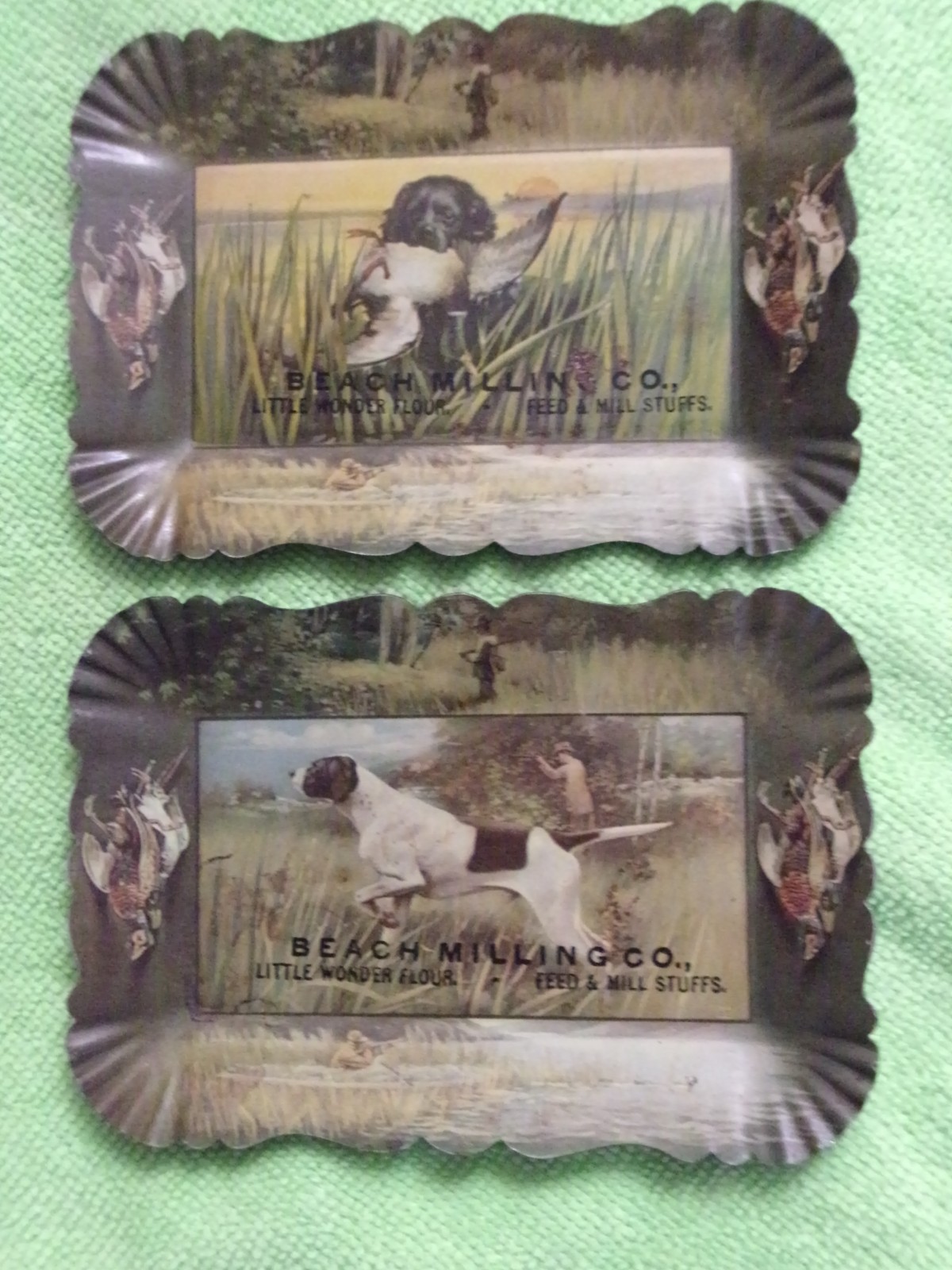 2 antique Beach Milling Co.  metal advertising tip trays. 1900  circa