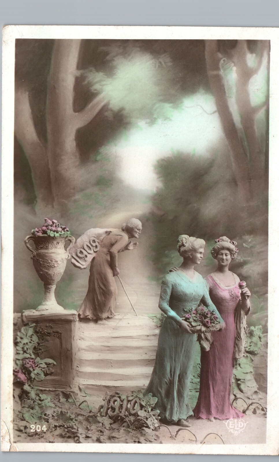 SURREAL FANTASY CLAY SCULPTURE RPPC 1908-09 NEW YEARS IMAGE postcard artist SURREAL FANTASY CLAY SCULPTURE RPPC 1908-09 NEW YEARS IMAGE postcard artist