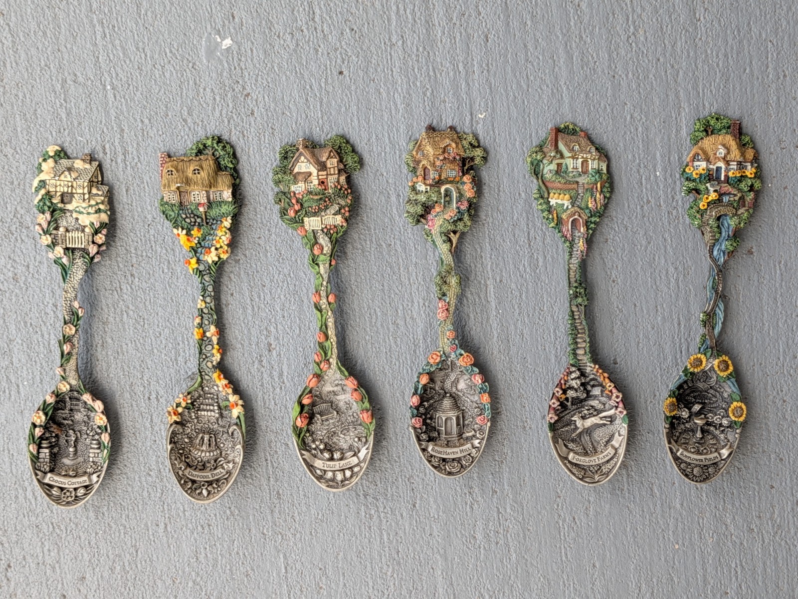 Franklin Mint Cottage Garden Fine Pewter Collector Spoons Lot of 6