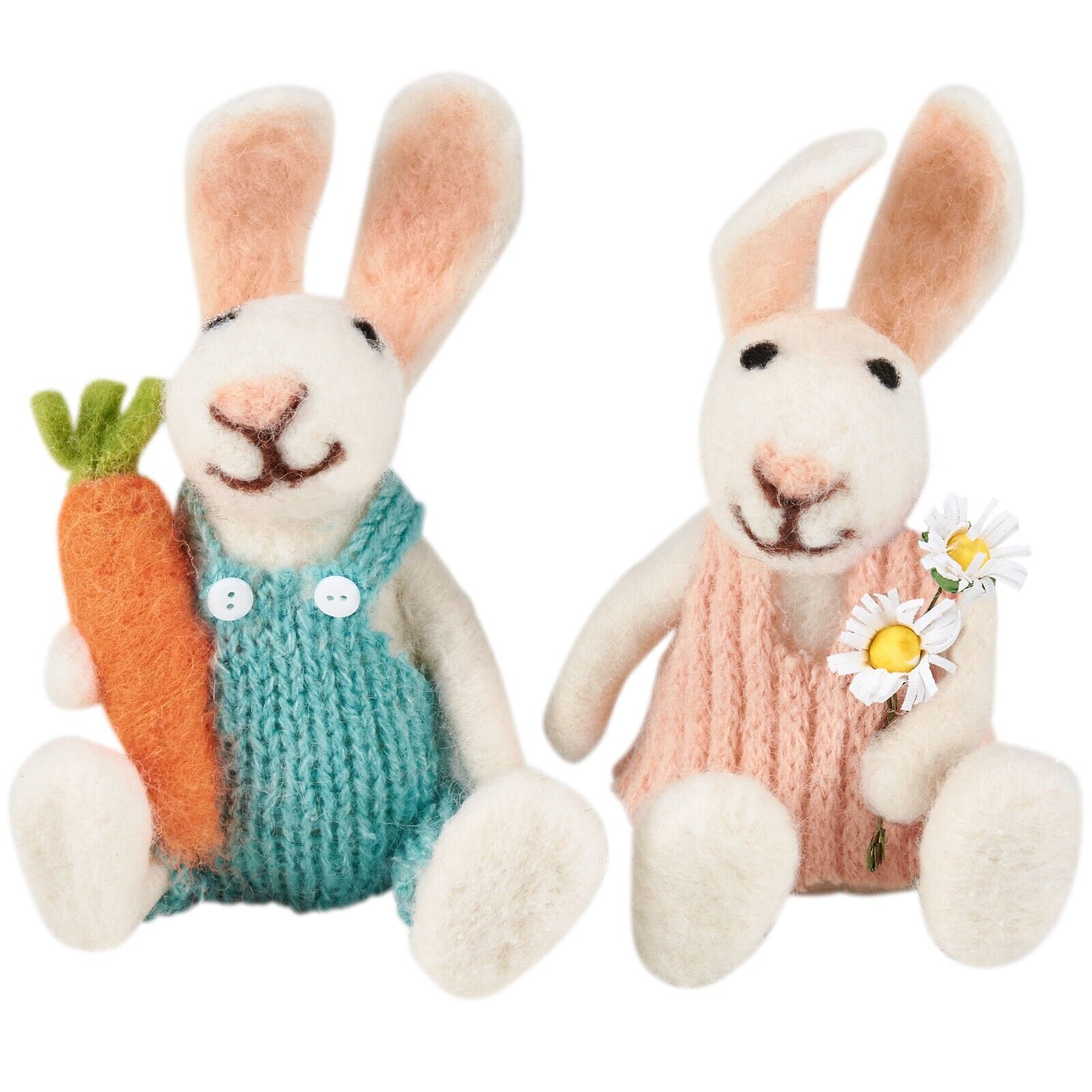 Primitives by Kathy Felt Bunny Rabbit Couple 2 Critter Ornament Spring Easter