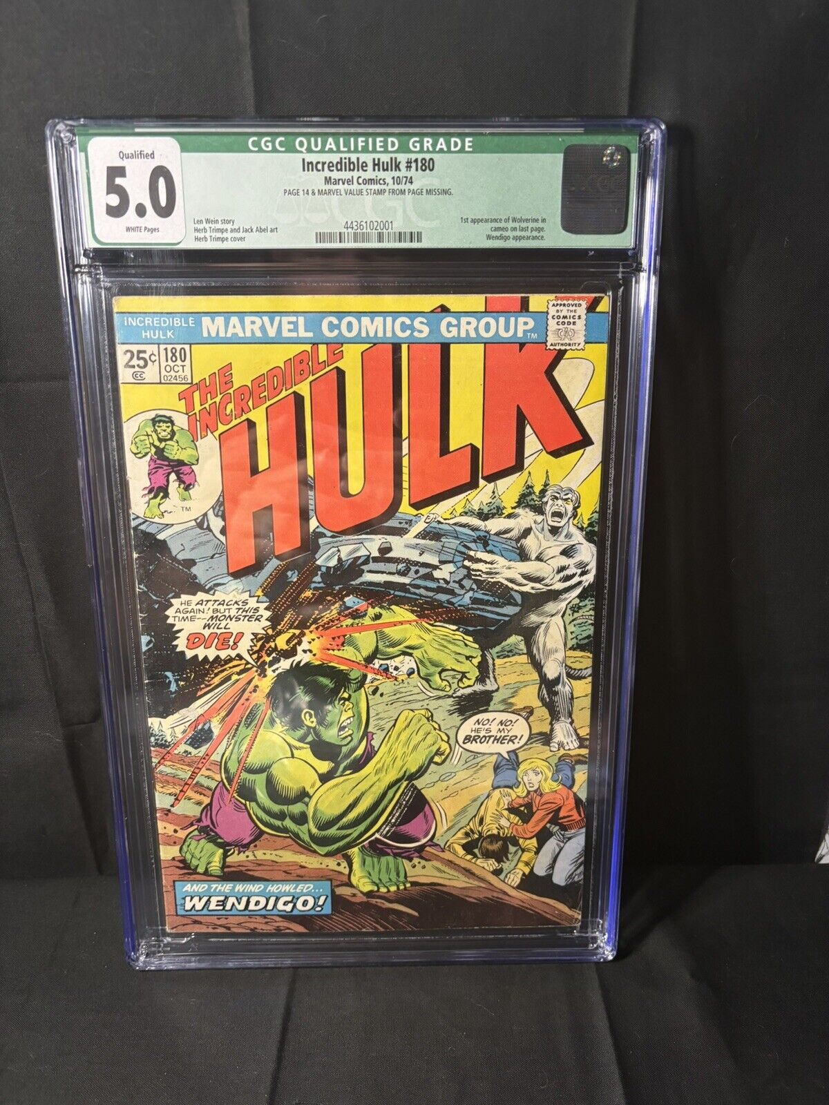 Incredible Hulk #180 CGC 5.0 1974 1st Appearance of Wolverine