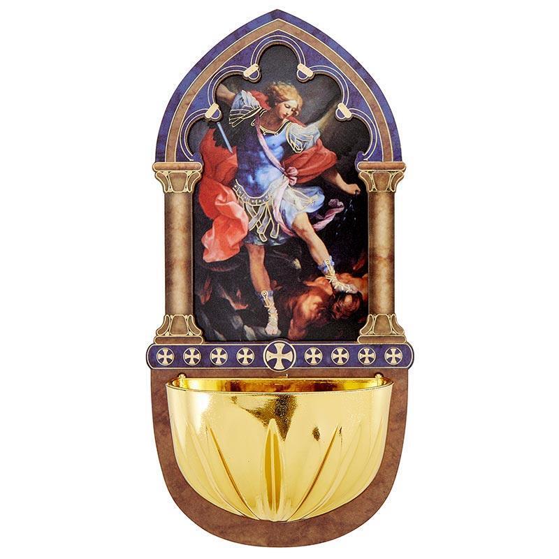 Lasered Wood Holy Water Font Saint Michael Pack of 4 Size 2.5x5 in Catholic Gift