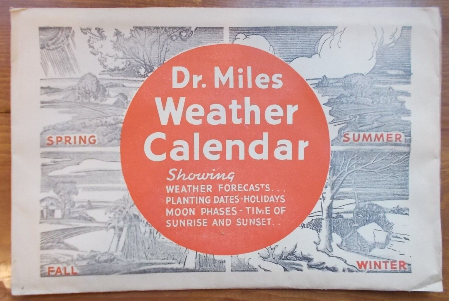 Original 1938 Dr. Miles Weather Calendar-Advertising Calendar - MOLFINO PHARMACY