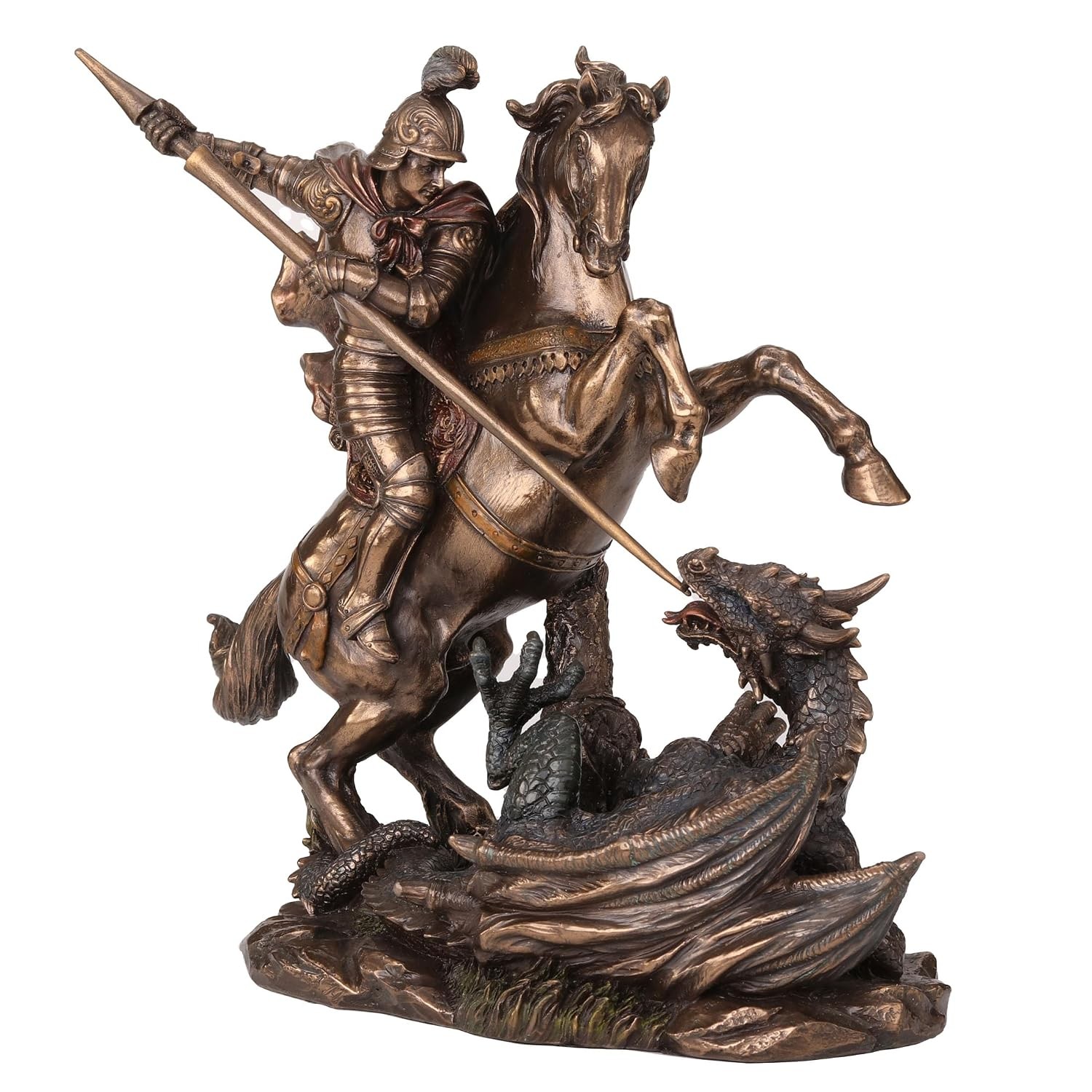 9 1/8 Inch Saint George Slaying Dragon Cold Cast Resin Statue Bronze Finish