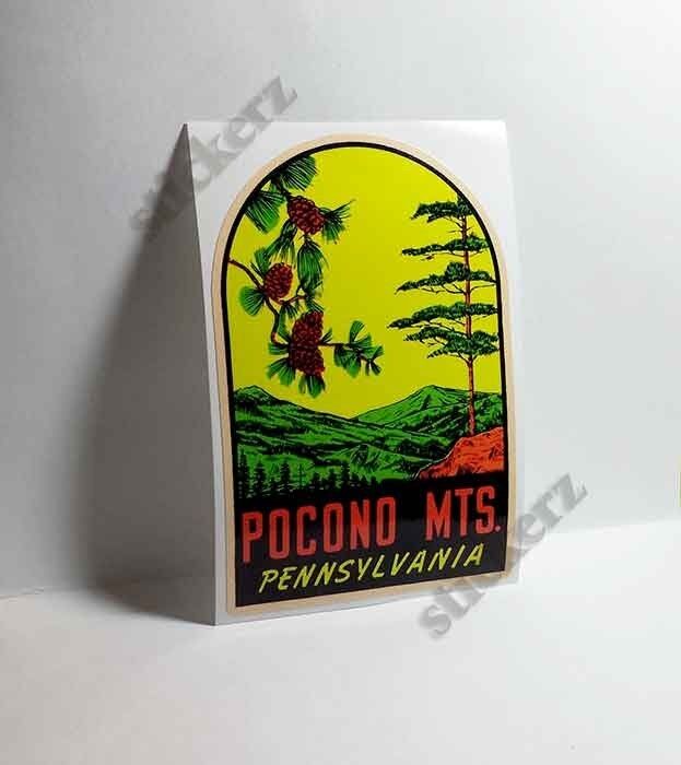 Pennsylvania Pocono Mts Vintage Style Travel Decal / Vinyl Sticker,Luggage Label