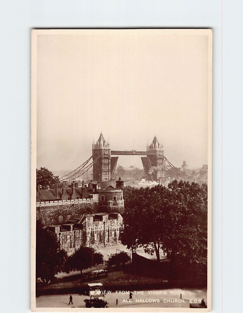 Postcard Tower Bridge from the Vicar's Room All Hallows Church London England