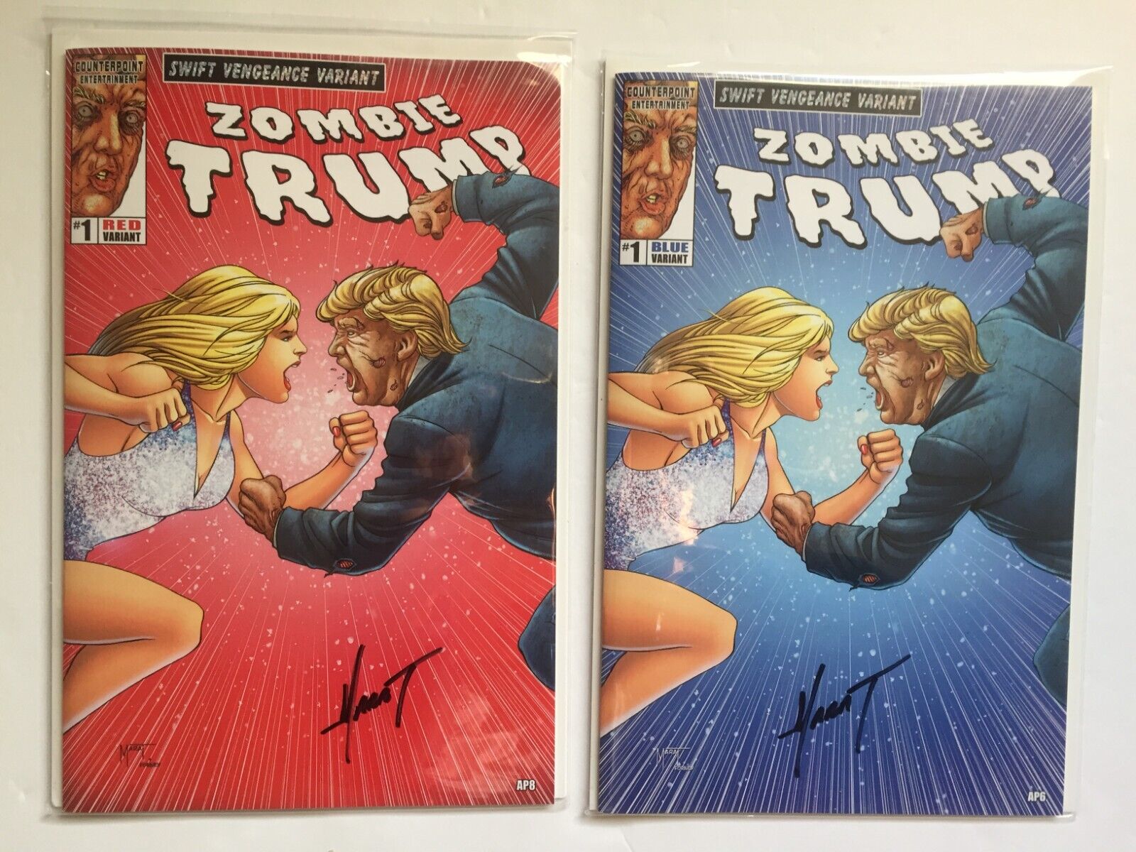 2024 Counterpoint Comics Zombie Trump Red & Blue Variant Signed
