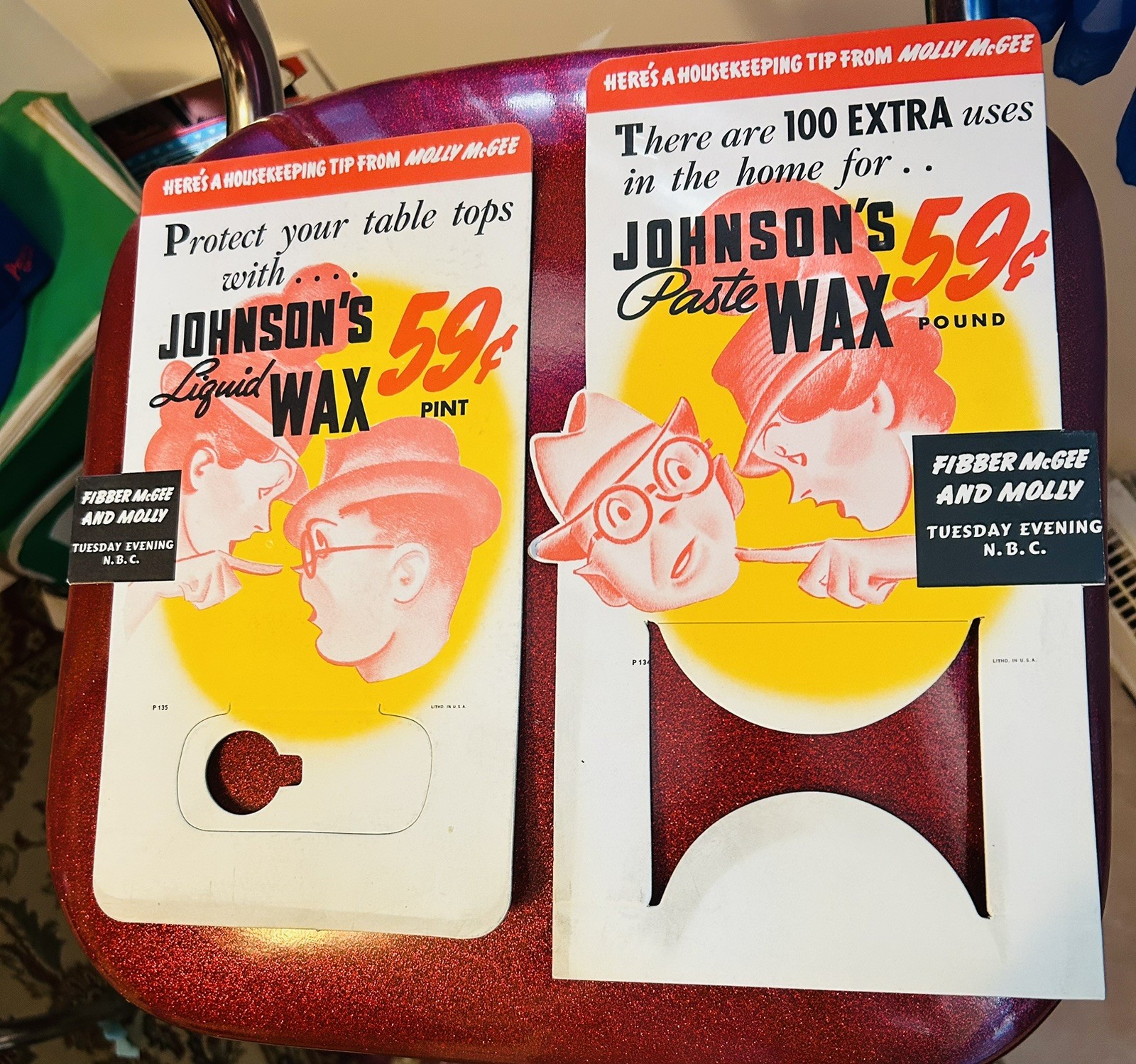 JOHNSONS WAX FIBBER McGee And Molly Ad Toppers 1940s JOHNSONS WAX FIBBER McGee And Molly Ad Toppers 1940s