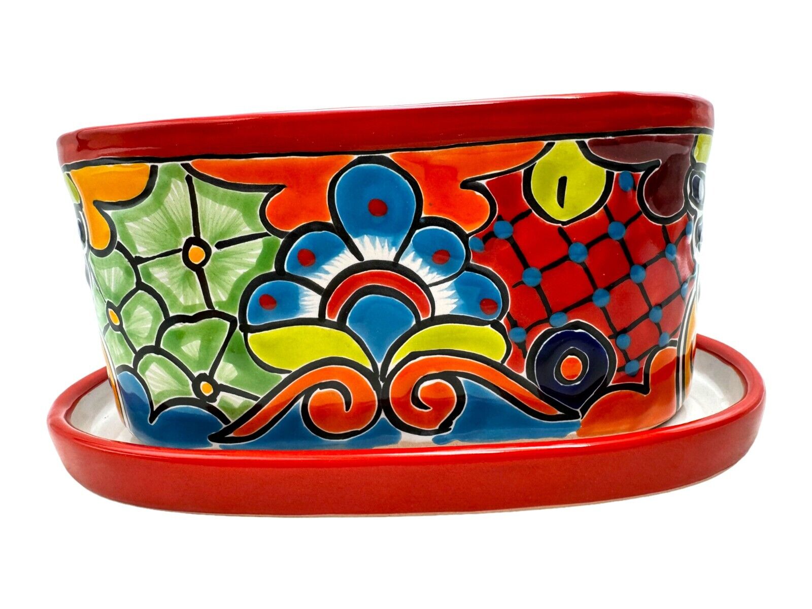 Talavera Handmade Mexican Pottery Oval Window Planter Pot Indoor Outdoor 11.25\