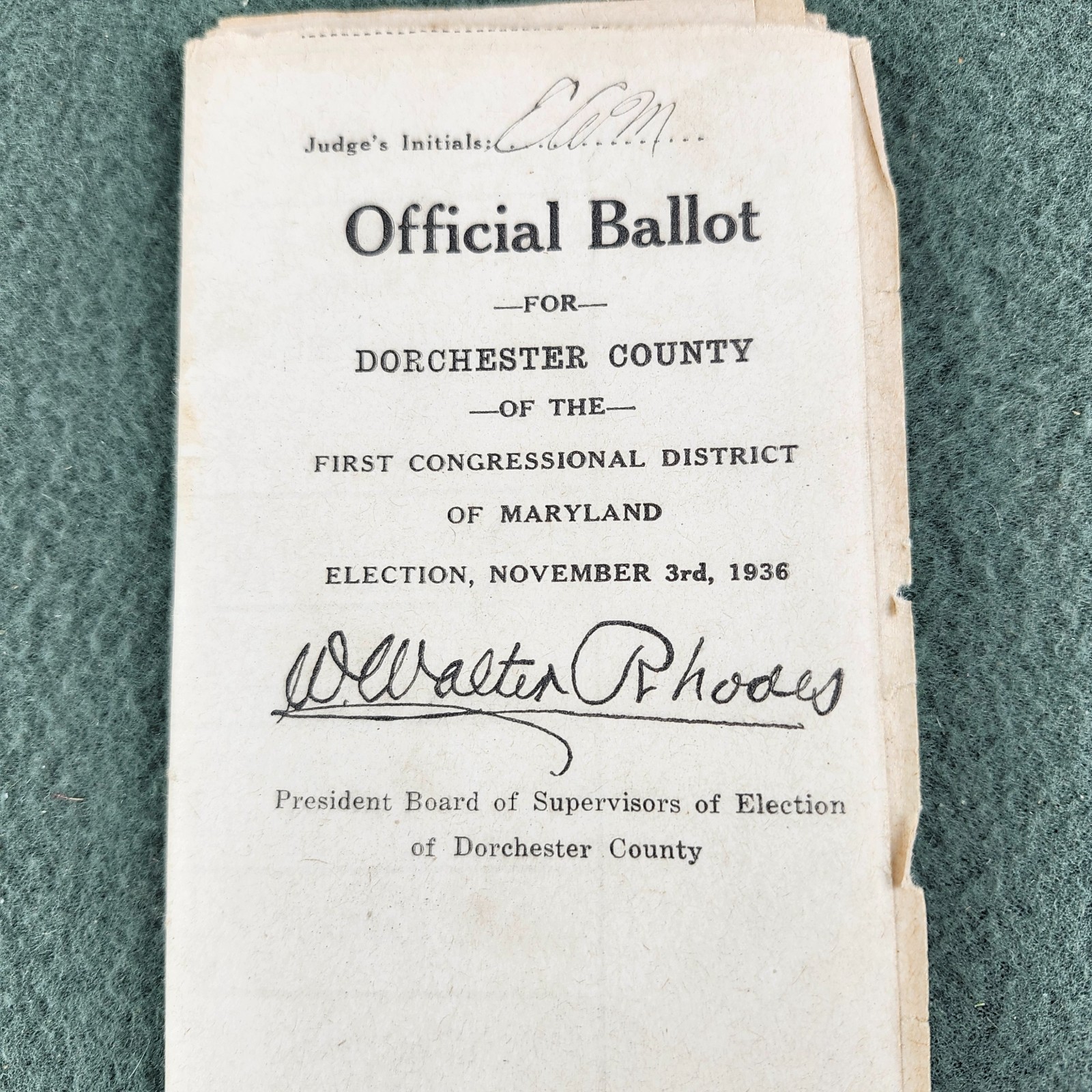 Vintage 1932 Presidential Election Ballot Dorchester County MD Roosevelt