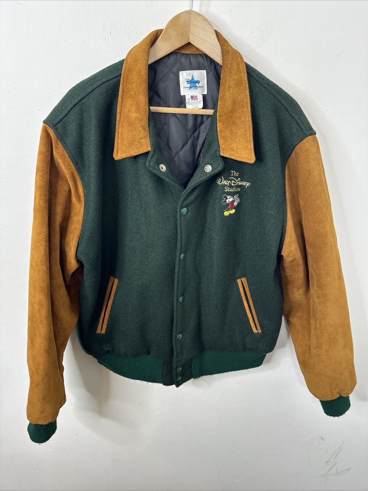 Vintage 90's Disney Studios Mickey Wool Leather Varsity Jacket Ltd Edition Men L