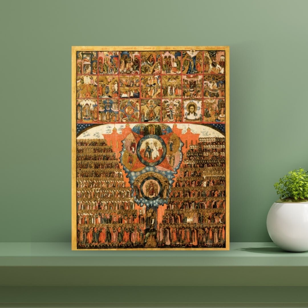 Orthodox Icon Synaxis of All Saints with Gospel Feasts 12x15 cm (5”x6”)