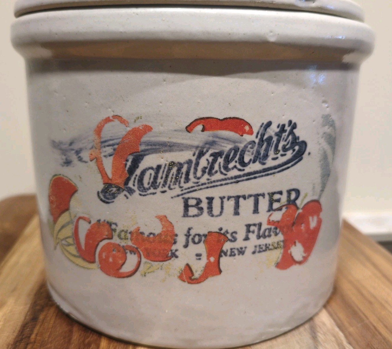 VTG Lambrecht Creamery Butter Stoneware Crock 1910-1930’s New York/New Jersey 