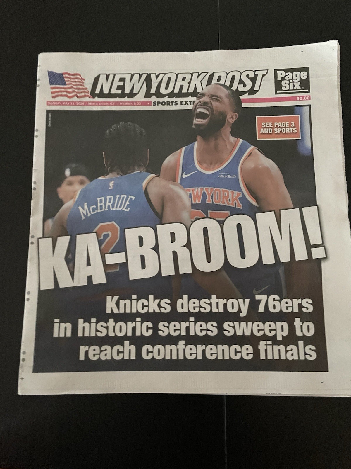 New York Post Newspaper Knicks KA-BROOM Monday, May 11th 2026- COLLECTORS ITEM