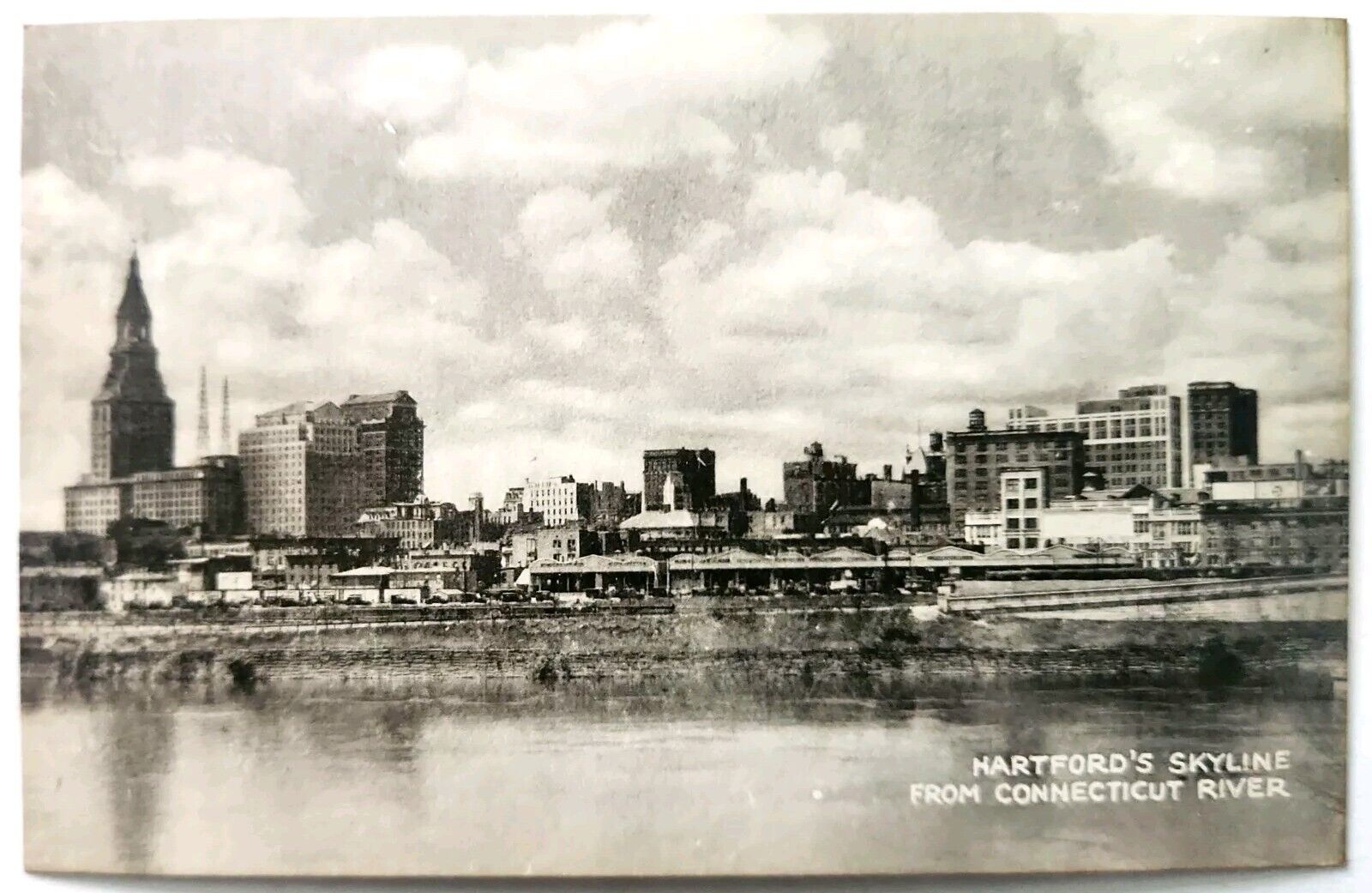Postcard Hartford CT Skyline from The Connecticut River Lithograph DB UNP