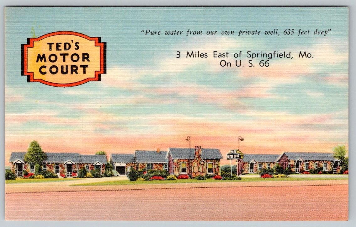 ROUTE 66 TED\'S MOTOR COURT SPRINGFIELD MO FIREPROOF COTTAGES VINTAGE POSTCARD