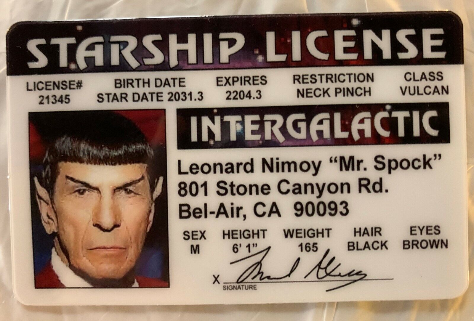 Mr Spock Star Trek Starship License Enterprise Novelty ID Leonard Nimoy Vulcan