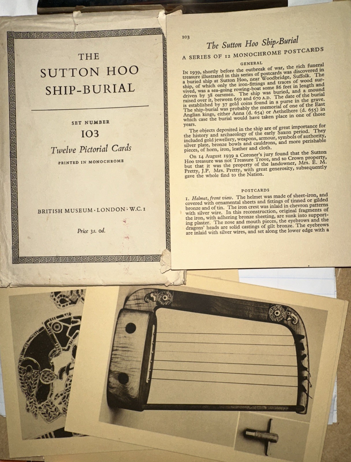 RARE Lot Of 12 Sutton Hoo Ship Burial 1939 Pictorial Cards Unused &pamplet