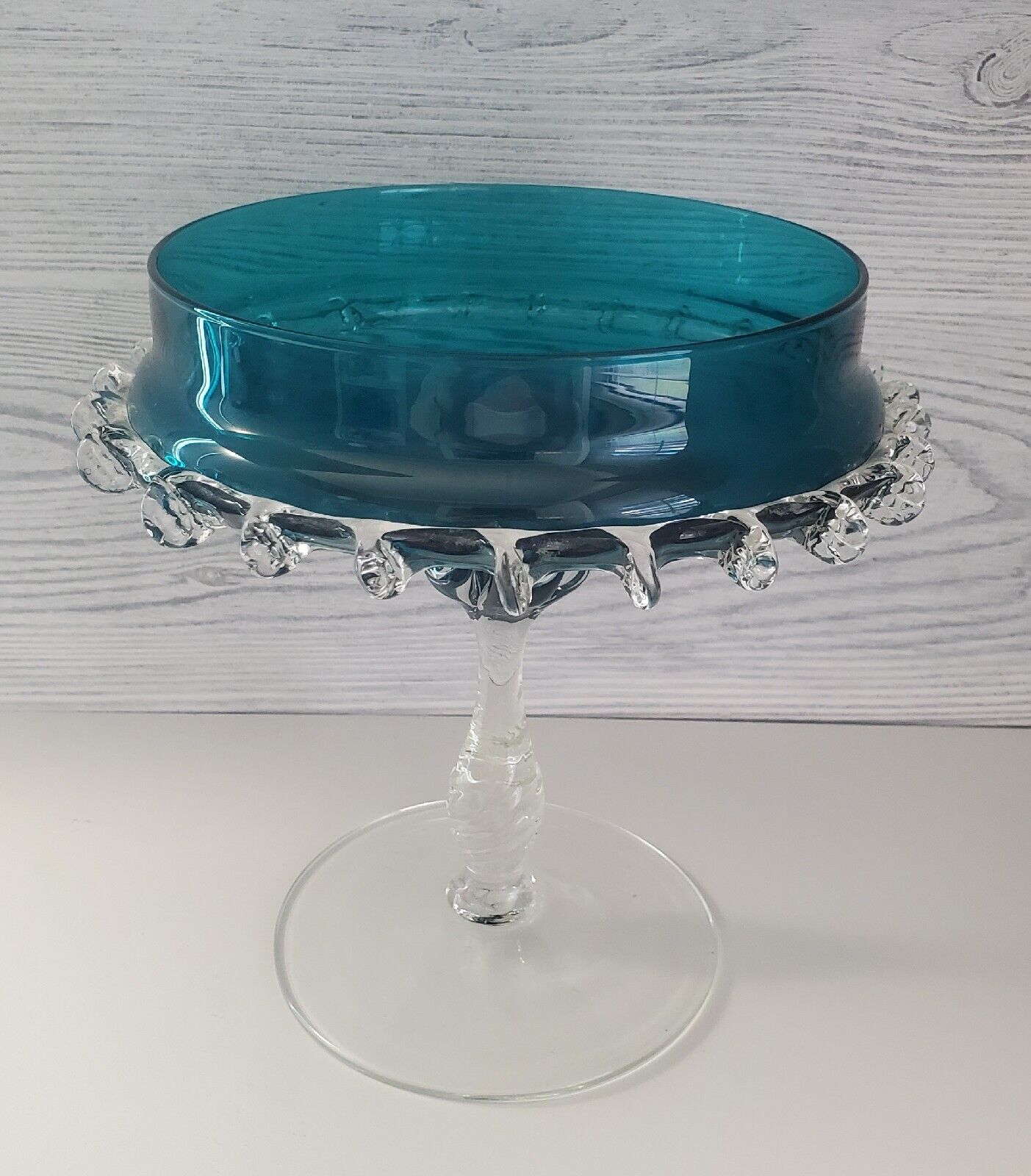 Vintage Murano Glass Compote Teal Blue