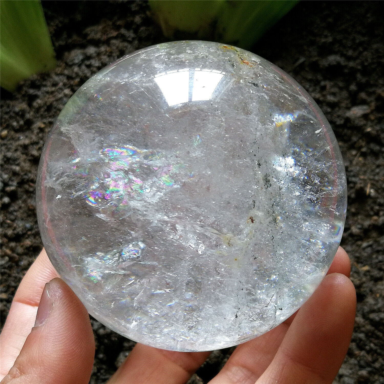 1.46LB 78mm Big Amazing Chlorite Sphere Natural Rainbow Ghost Quartz Ball Chakra