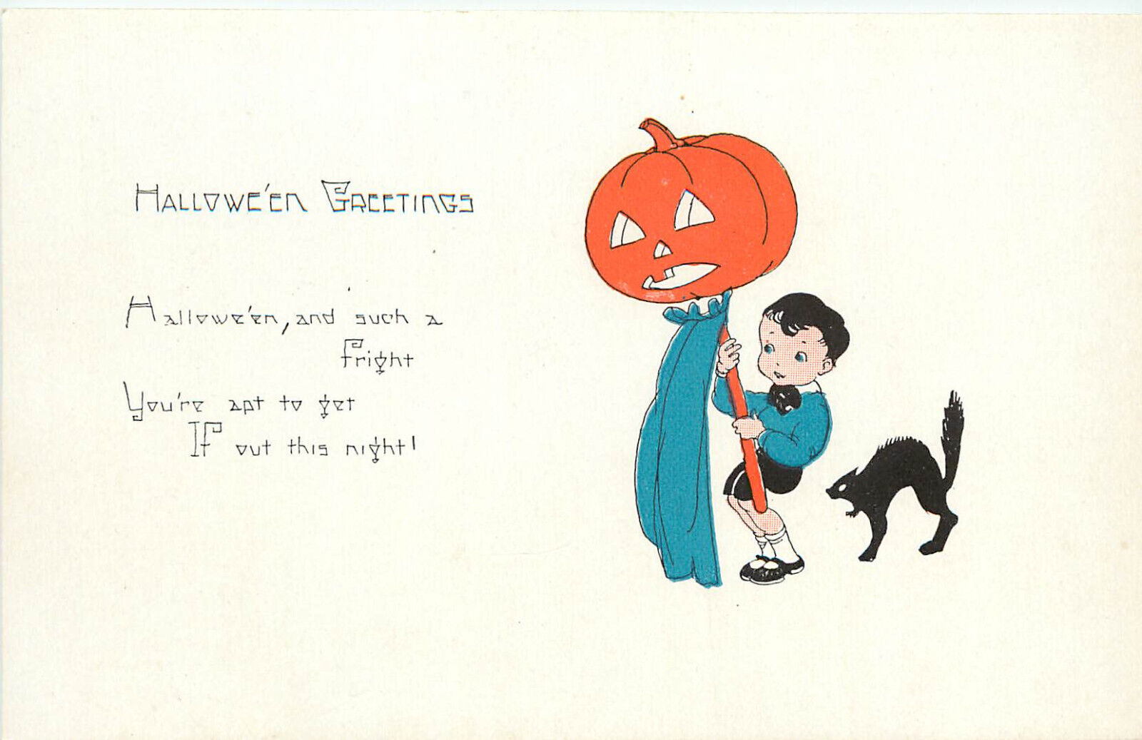 Weaver Halloween Postcard Jack O Lantern on a Stick JOL Black Cat Ser 2399 #8
