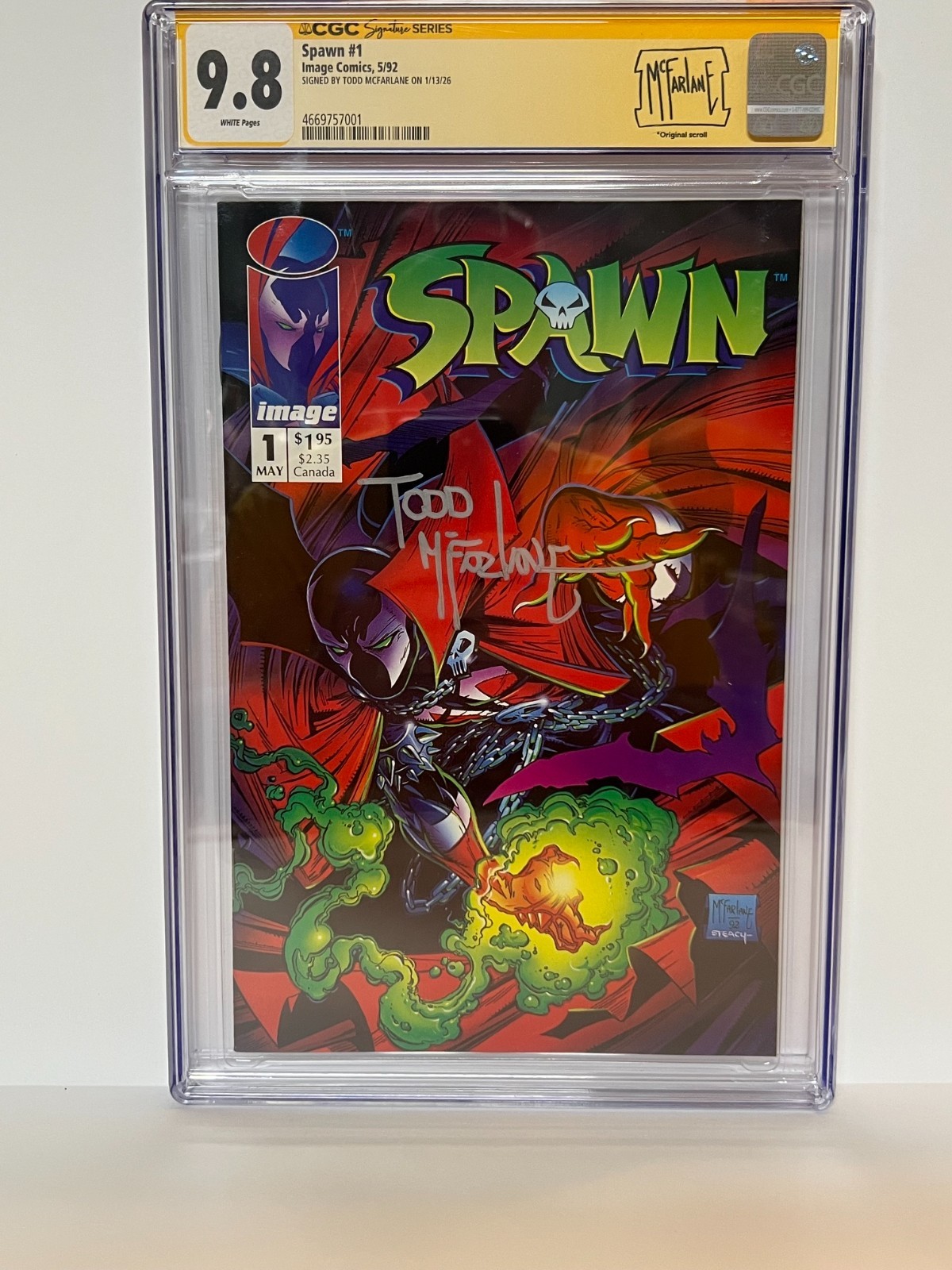 CGC 9.8 Spawn #1 Direct, Signed by Todd McFarlane in silver, custom Todd Label