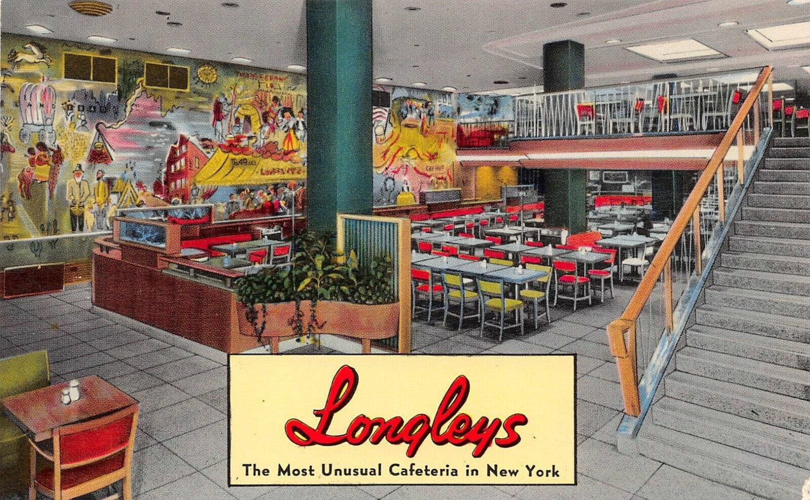 Longley's The Most Unusual Cafeteria in New York  NYC, NY Vtg Postcard 