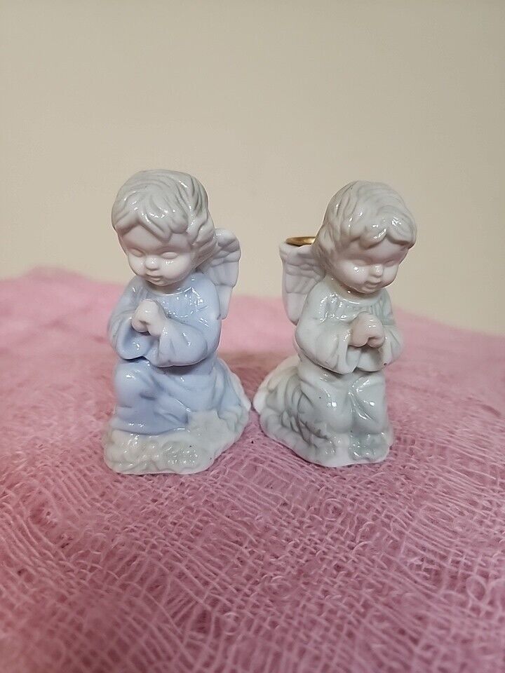 BEAUTIFUL hand Painted Ceramic Angels taper candle holders