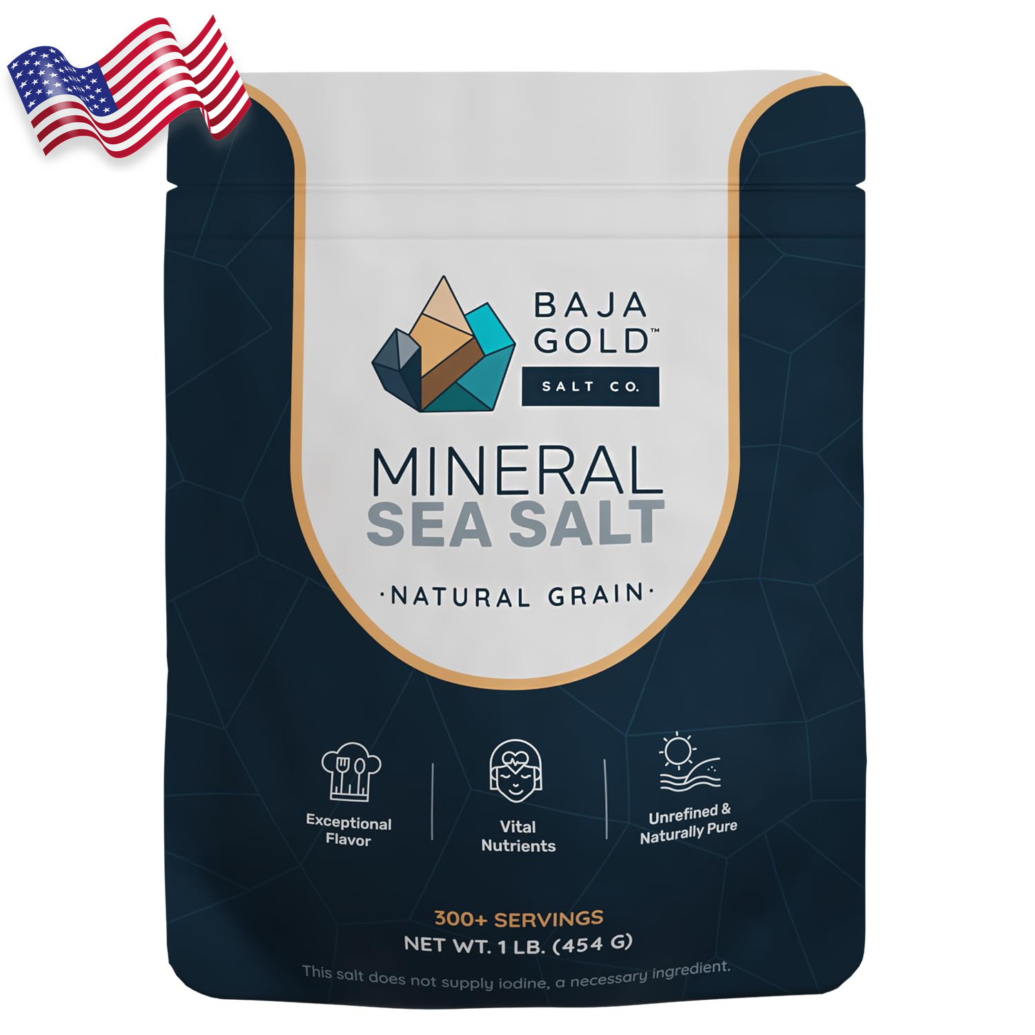 Baja Gold Mineral Sea Salt Natural Grain Crystals 1 Lb. Bag 