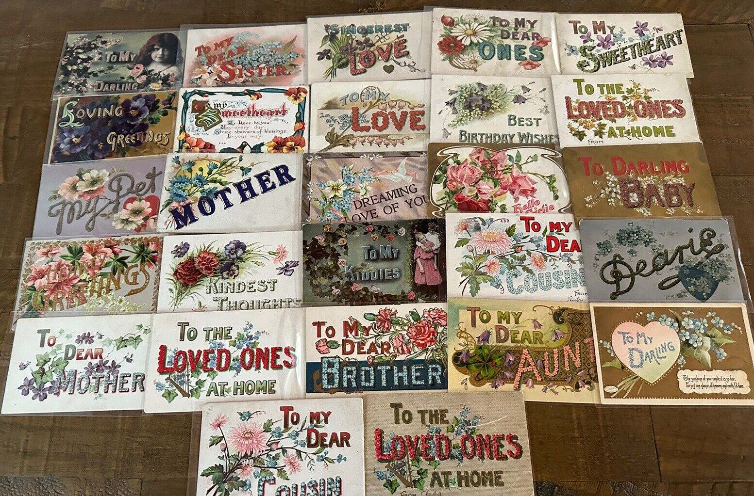Lot of 27 Greetings~Postcards with~Words~To Family~Sentiments~Large Letters~h456
