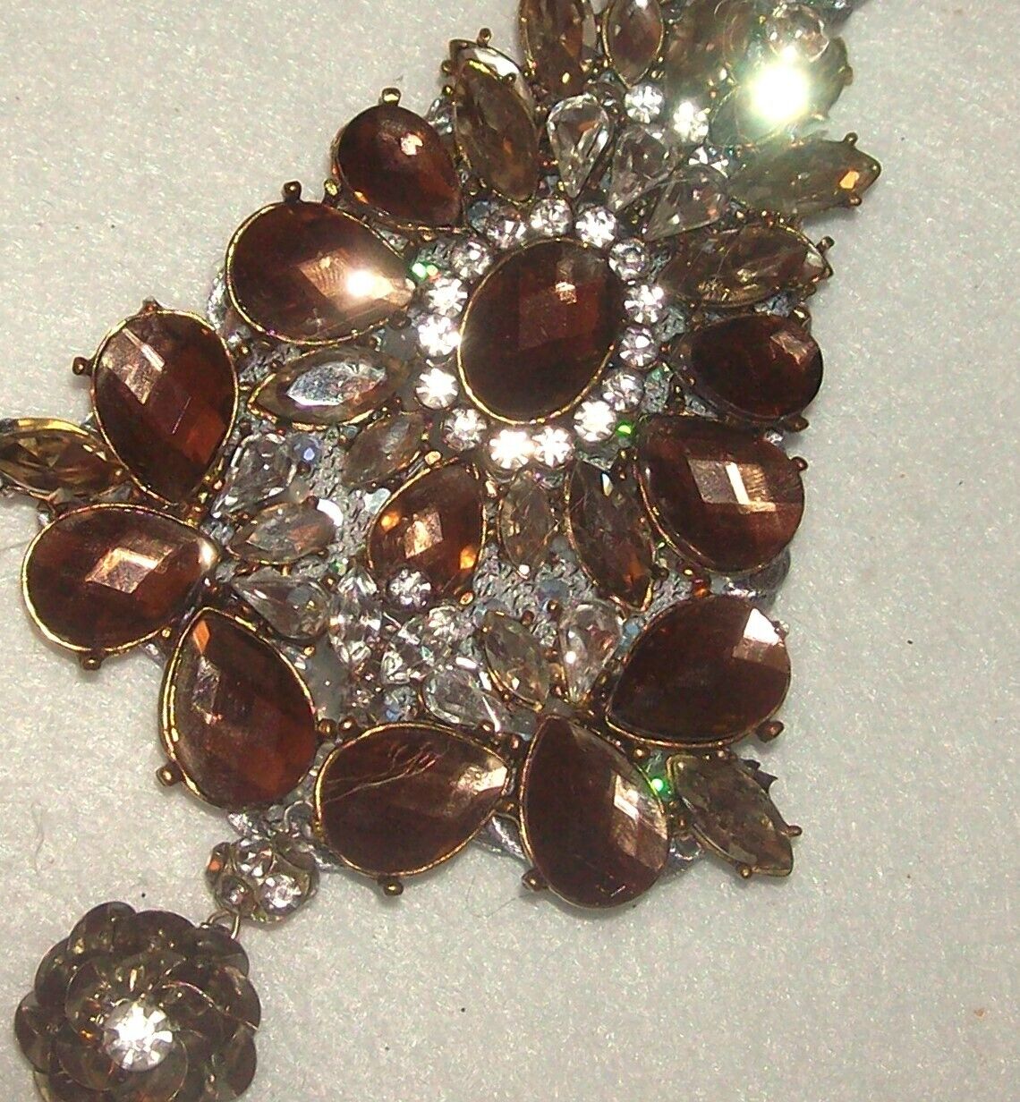 Repurposed Vtg Amber Rhinestone Necklace Jewelry Xmas Tree Ornament OOAK