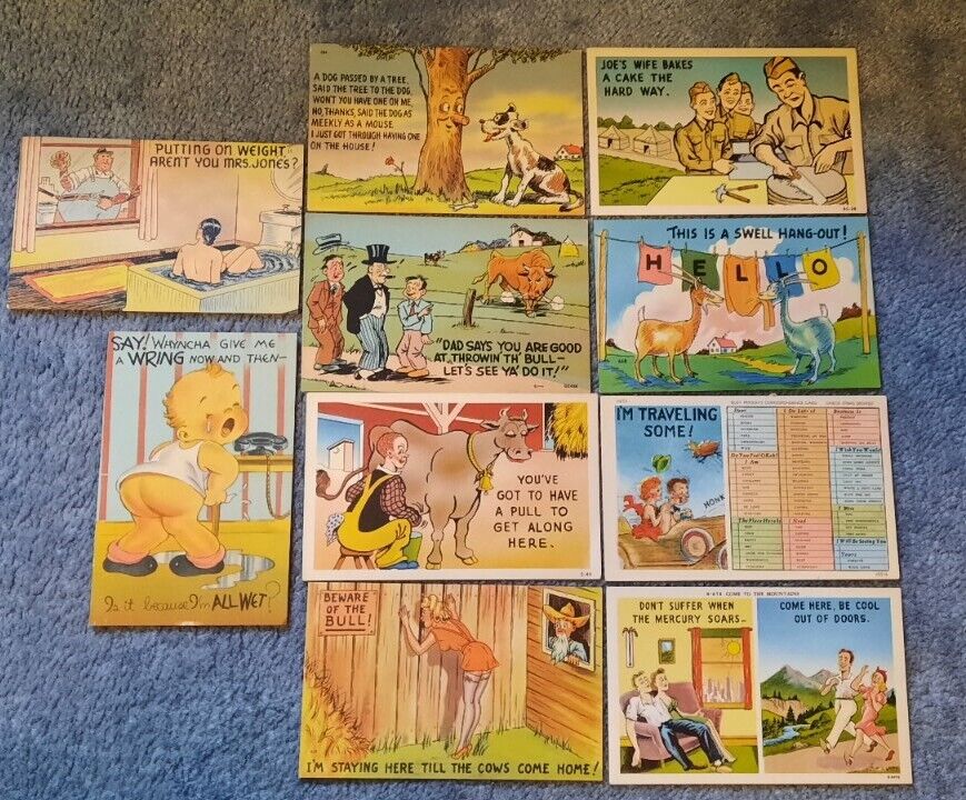 Lot of 10 WW2 Era 1940s Comic Postcards Comical Some Unposted 